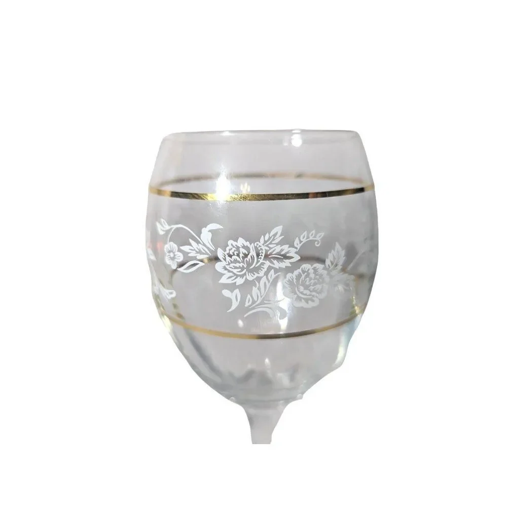 Circleware Dutchess Crystal Wine Goblet Blown Glass Clear Gold Stripes Barware